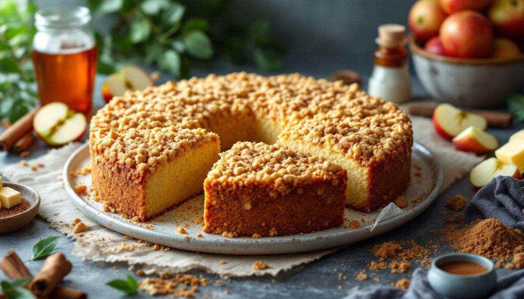Un gâteau aux pommes façon crumble : fondant à l’intérieur, croustillant au-dessus, prêt en moins d’une heure