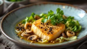 Foie gras poché dans un bouillon de volaille, champignons, chou et coriandre pour 4 personnes - Recettes