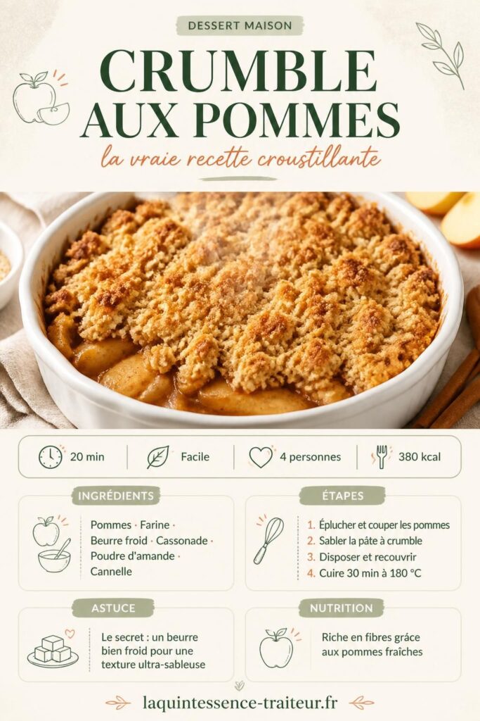 Crumble aux pommes maison croustillant et fondant à la cannelle, recette traditionnelle